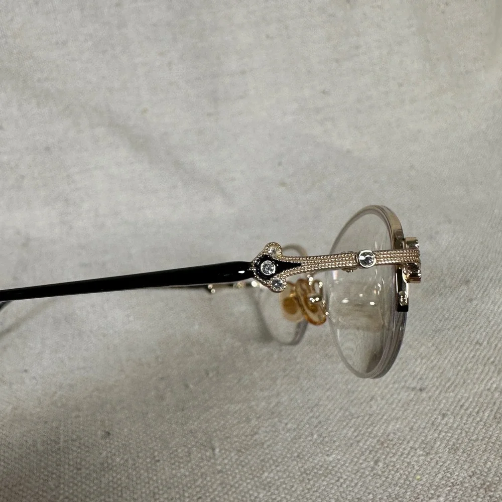 Marchon Tres Jolie 107 Black Golden Oval Eyeglasses Rhinestone Frames‎ 53-18-135